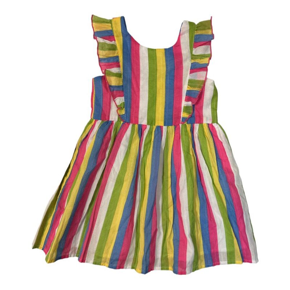 Multi Stripe - Zunie Girl Girl's Ruffled Sleeveless Lightweight Woven Cotton Dre